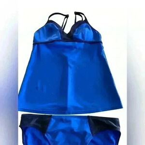 Athleta Blue and Black Two Piece Swimsuit Size Small